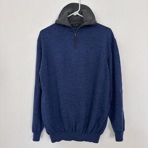 Toscano Sweater‎ Mens XL Blue Wool Quarter Zip Old Money Elevated Basic Italy